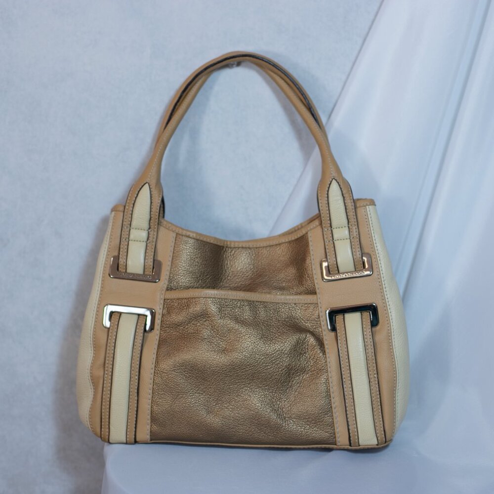 Tignanello Genuine Leather Baguette Bag Gold Beige Medium